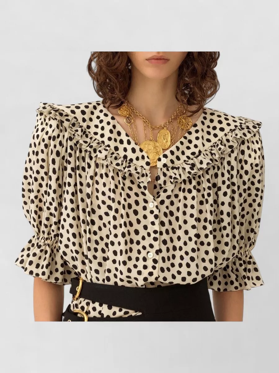 Chloé Silk Dotted Ruffled Puff-Sleeve Blouse
