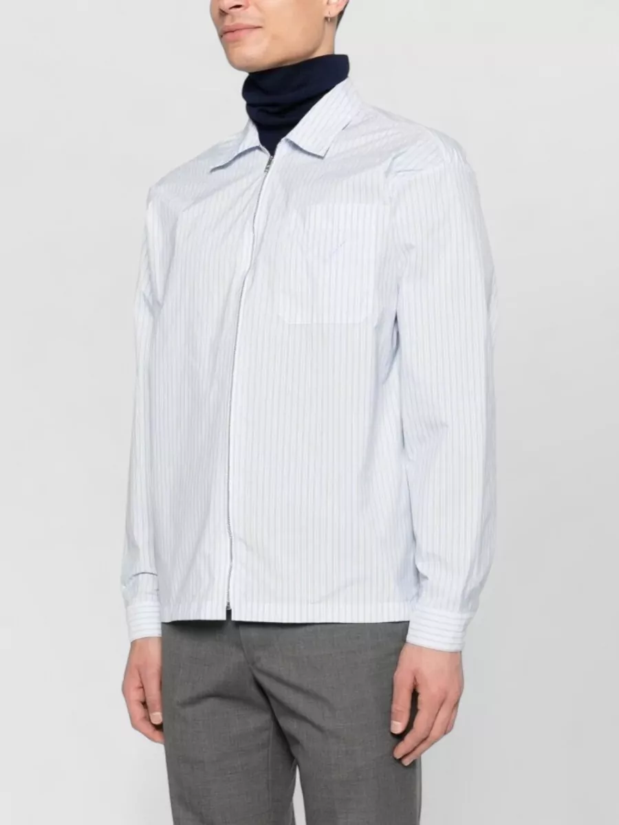 Prada Striped Shirt Zip Front Point Collar