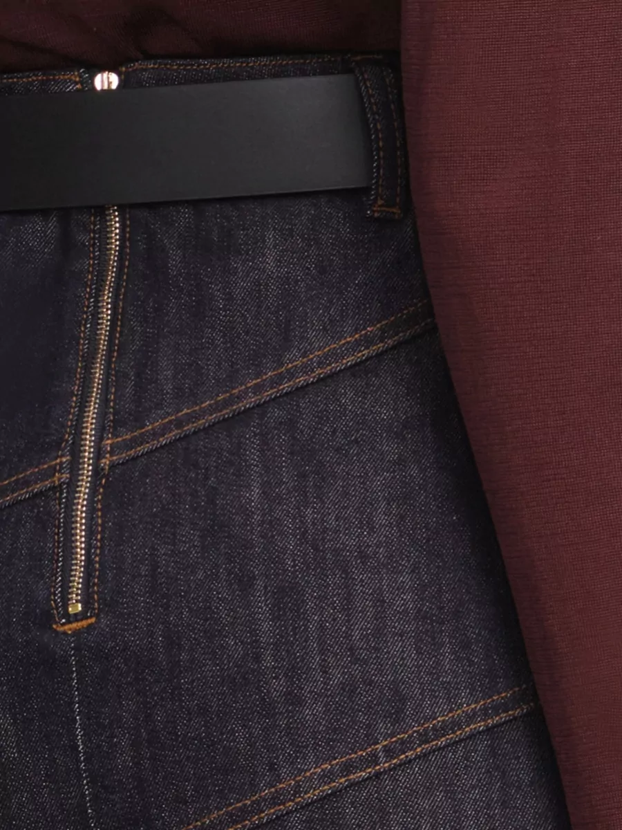 Self-Portrait Denim Belted Midi Skirt