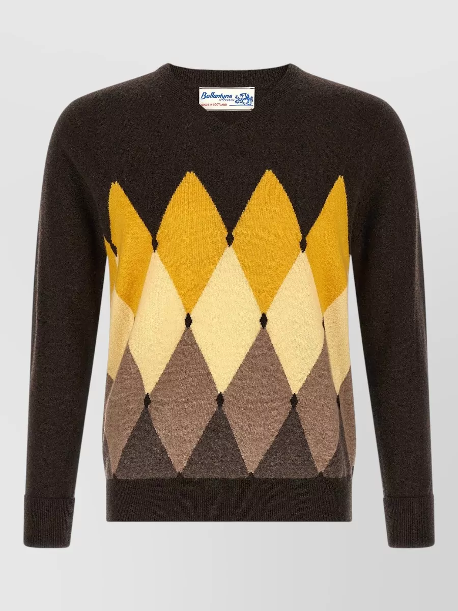 Ballantyne cashmere v-neck regular-fit diamond-intarsia jumper