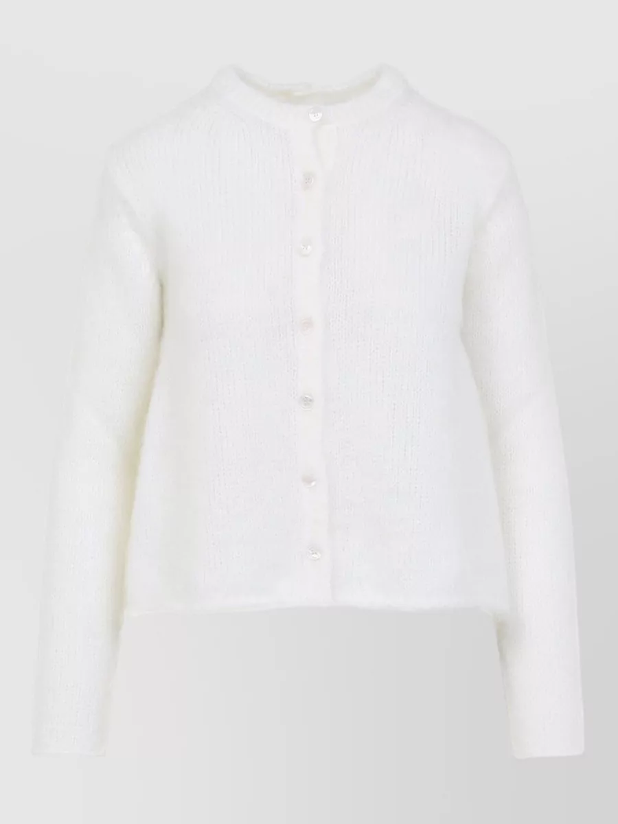 Loewe Crew Neck Cardigan Straight Fit Textured Knit Ribbed