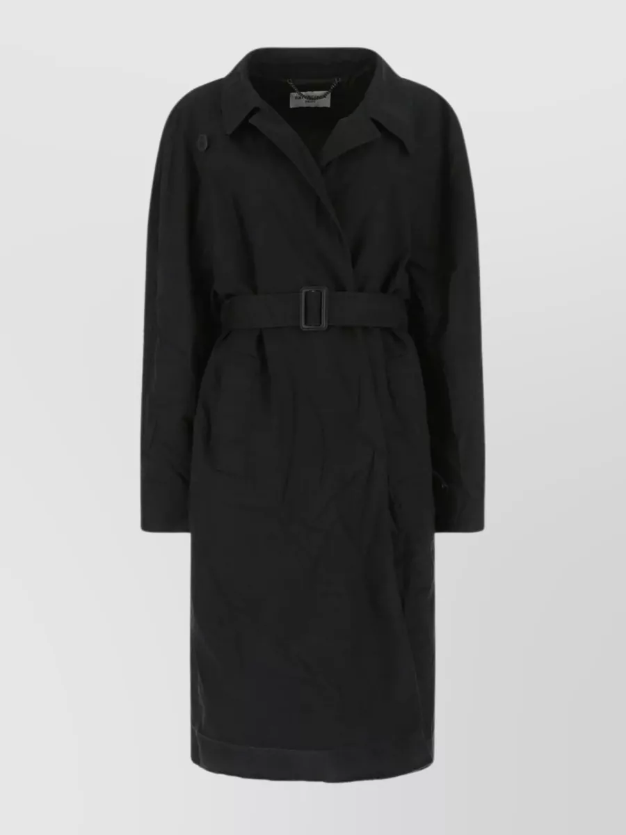 Shop Balenciaga Detachable Belt Cotton Overcoat In Black