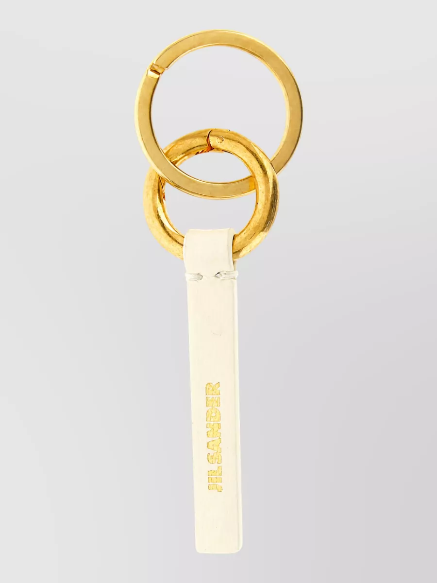 Jil Sander Leather Logo Keyring In Gold