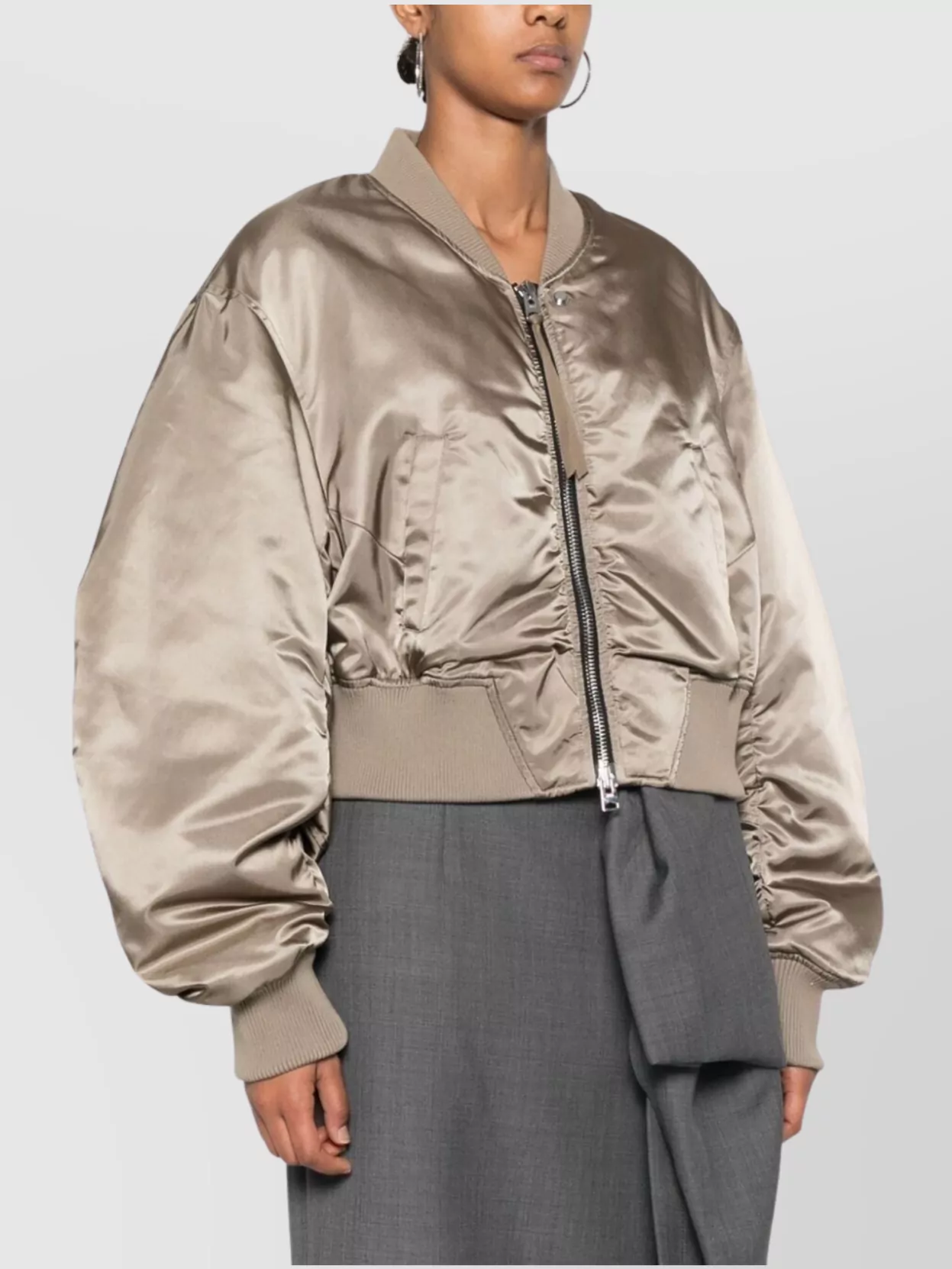 Agolde Satin Finish Bomber Jacket With Ribbed Hem In Multi