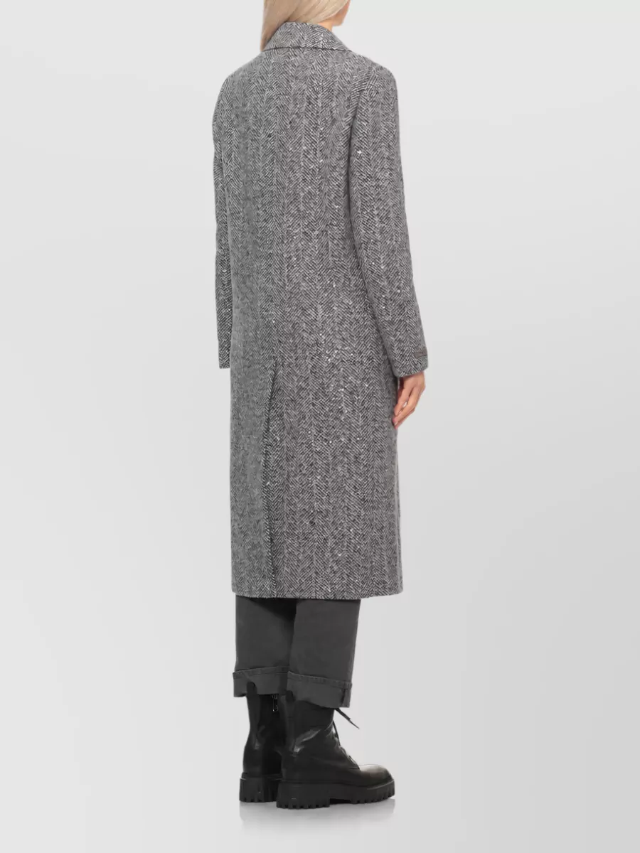Peserico Wool Sequin Herringbone Fitted Jacket