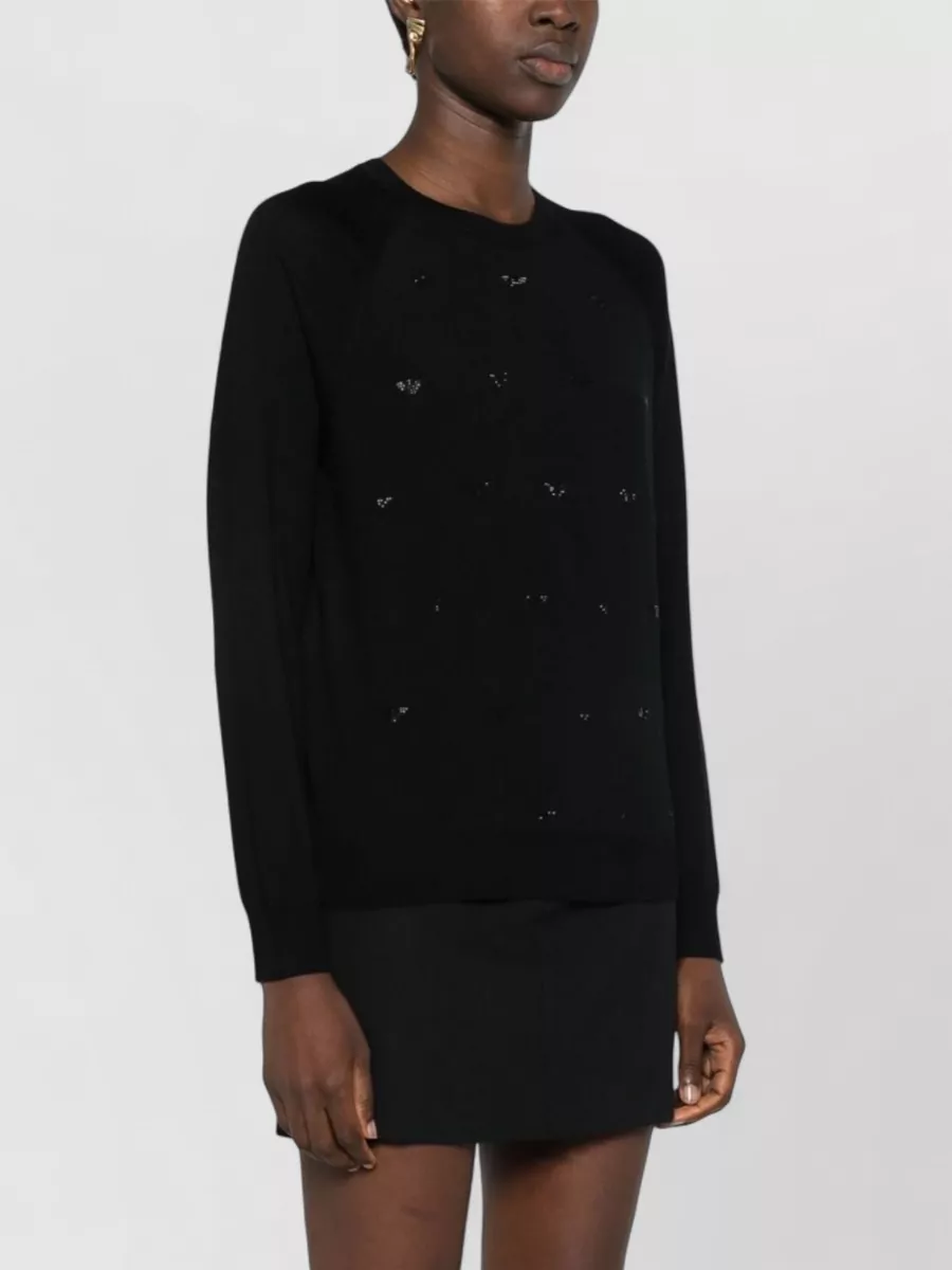 Emporio Armani Wool Fine-Knit Rhinestone-Appliqué Logo Crew-Neck Jumper