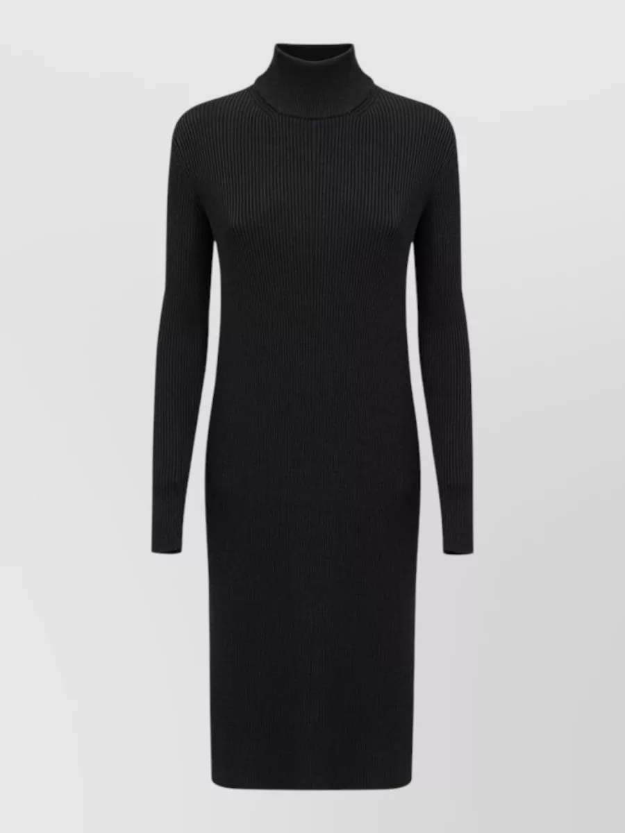 Bottega Veneta ribbed knit wool mock neck long-sleeve midi dress
