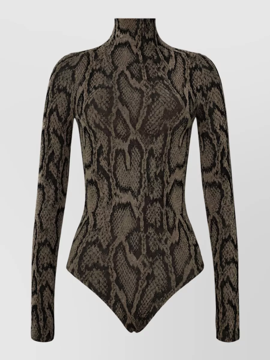Wolford shimmering animal-print high-neck long-sleeve bodysuit
