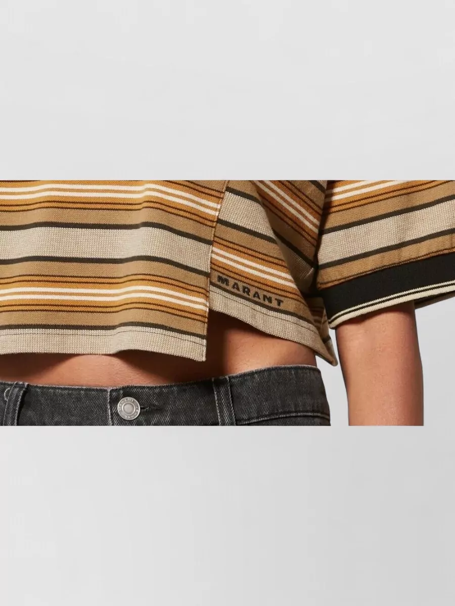 Isabel Marant Etoile Isalyne Striped Cotton Pique Cropped Polo Top