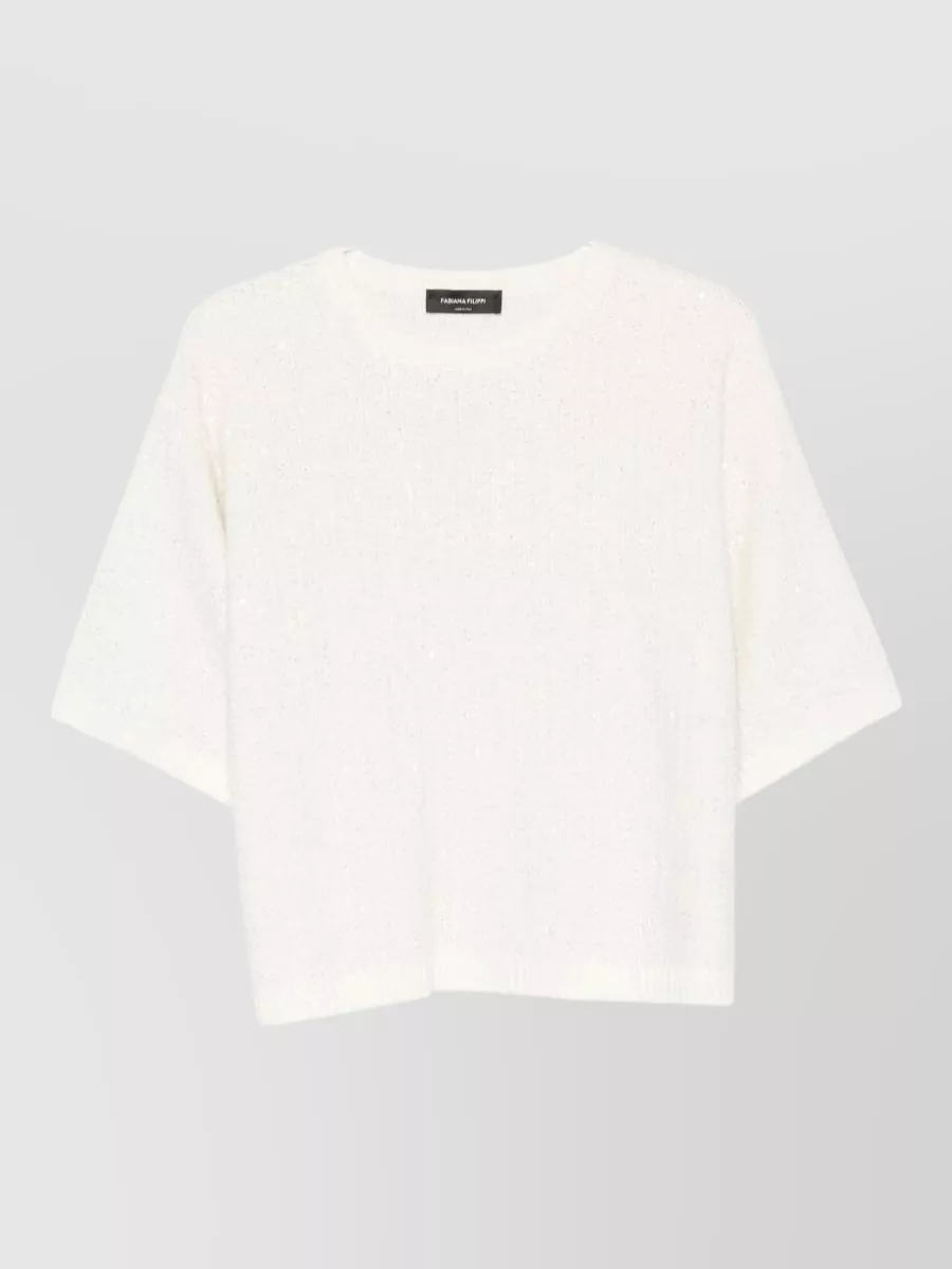 Fabiana Filippi wool cashmere sequin-embellished textured knit short-sleeve sweater
