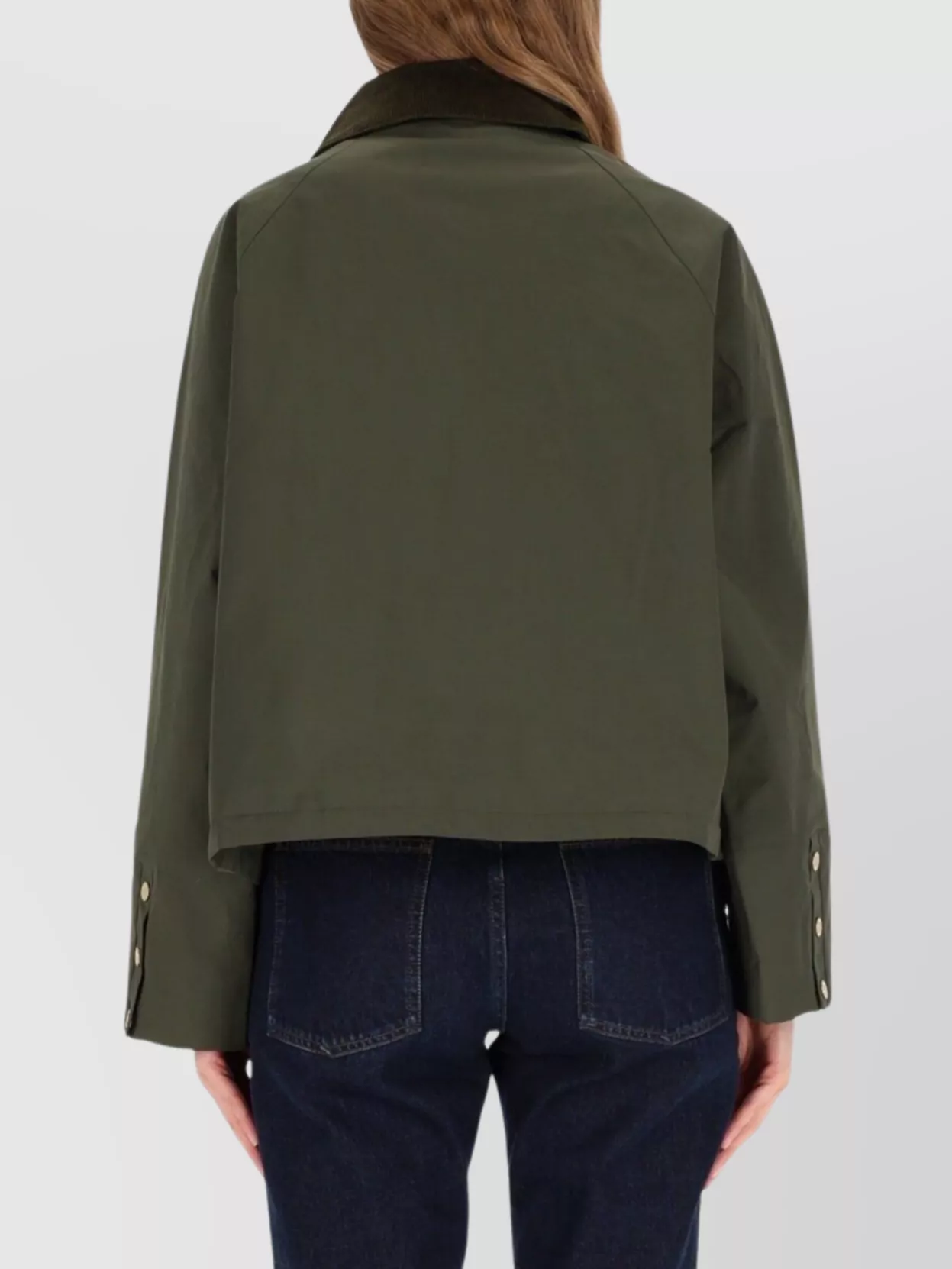 Barbour Stylish Jacket With Contrast Collar And Pockets In Green