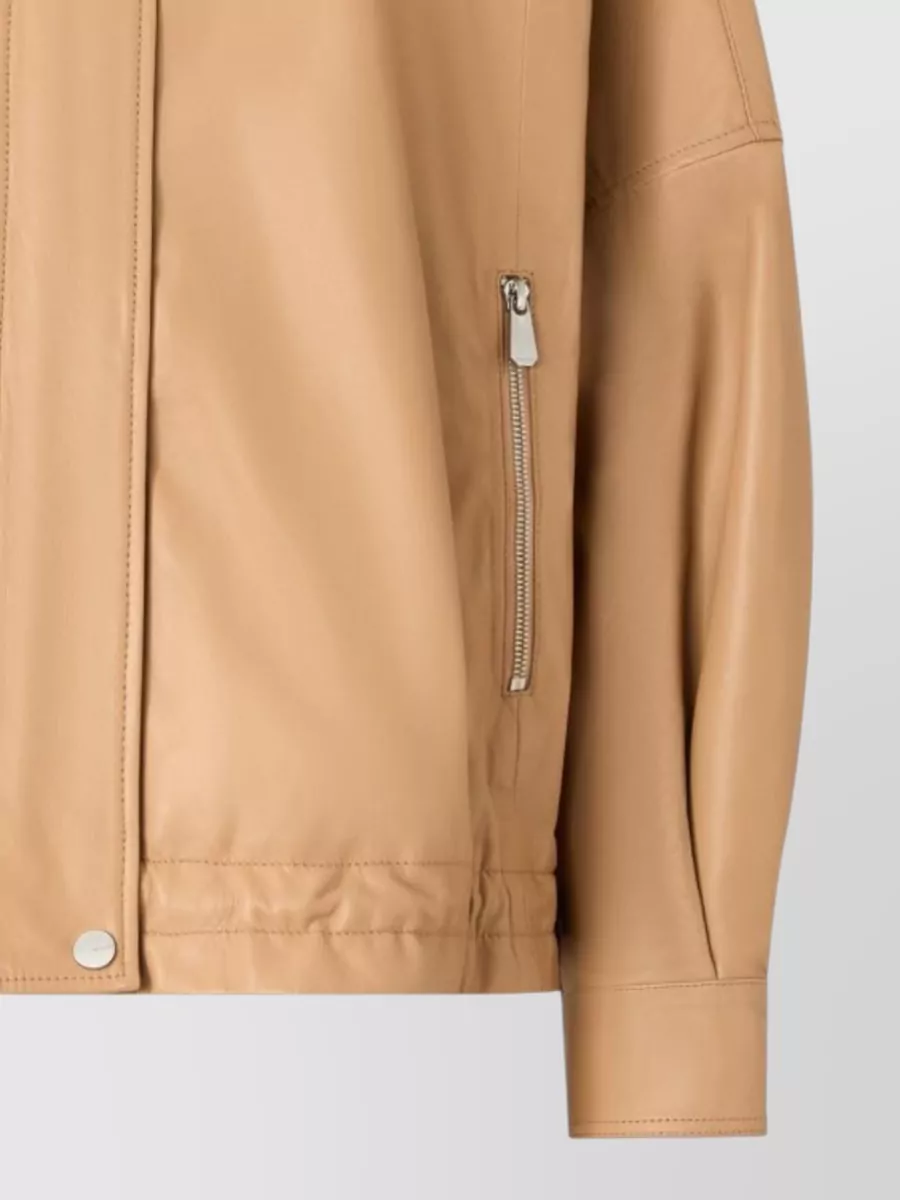 Pinko Nappa Leather Jacket High Collar Zip