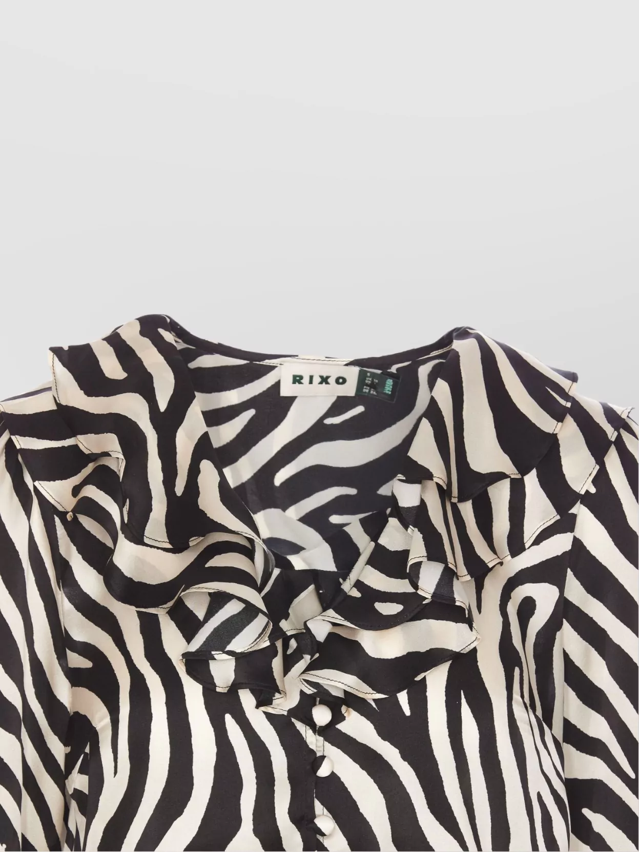 RIXO LONDON ZEBRA PRINT TOP WITH RUFFLED SLEEVES