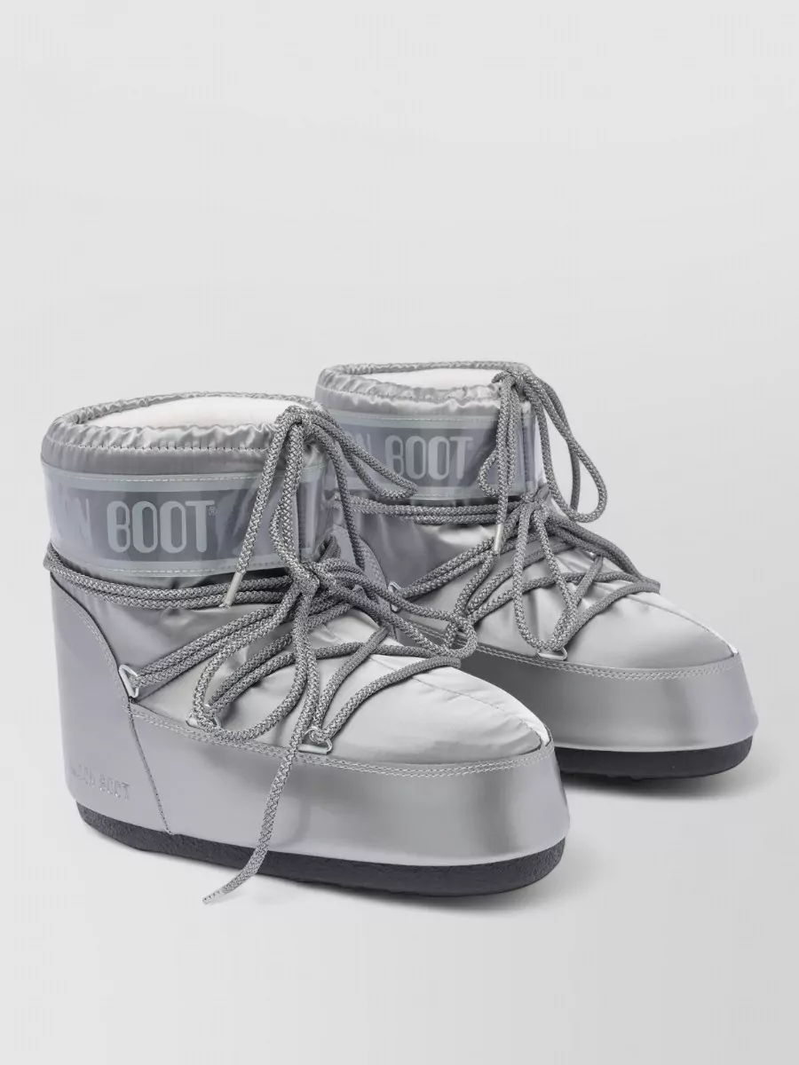 Moon Boot Icon Low Glance Flat Sole Boots Nylon In Silver