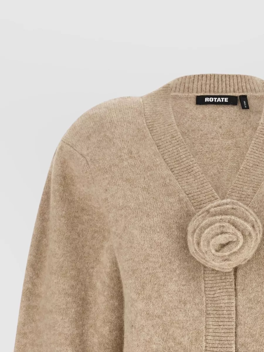 Rotate Birger Christensen Textured Knit Cropped V-Neck Cardigan