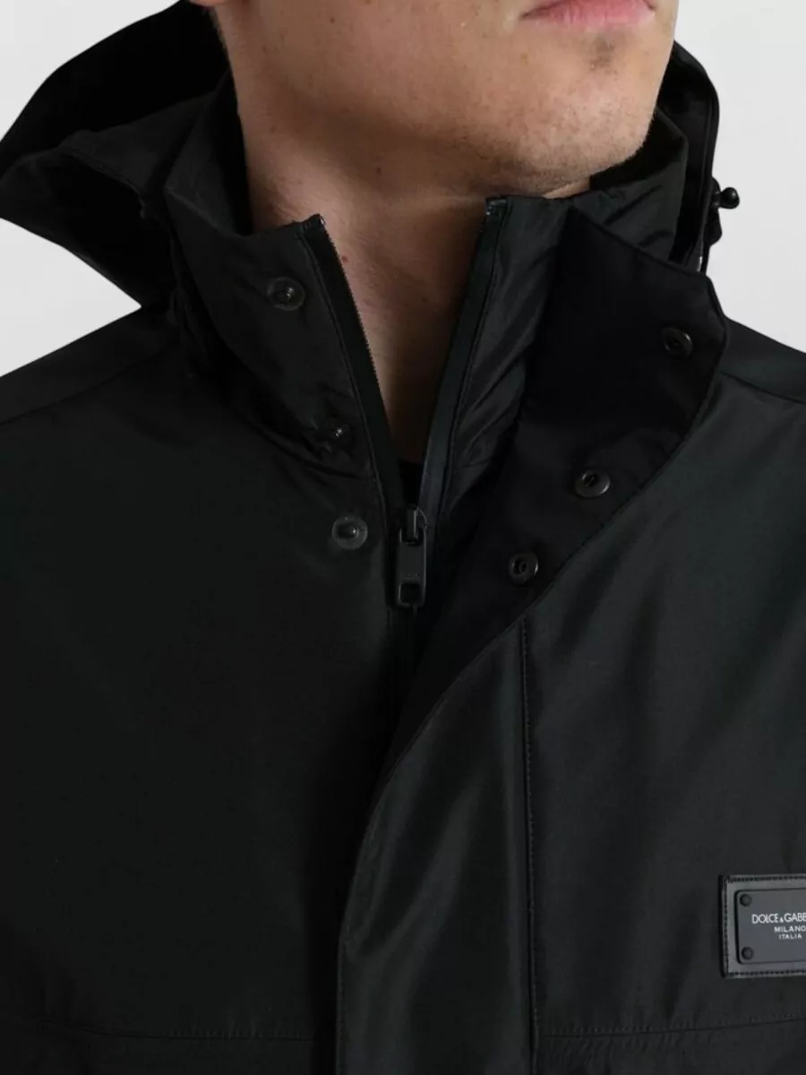 Dolce&Gabbana Hooded Logo-Plaque Raincoat