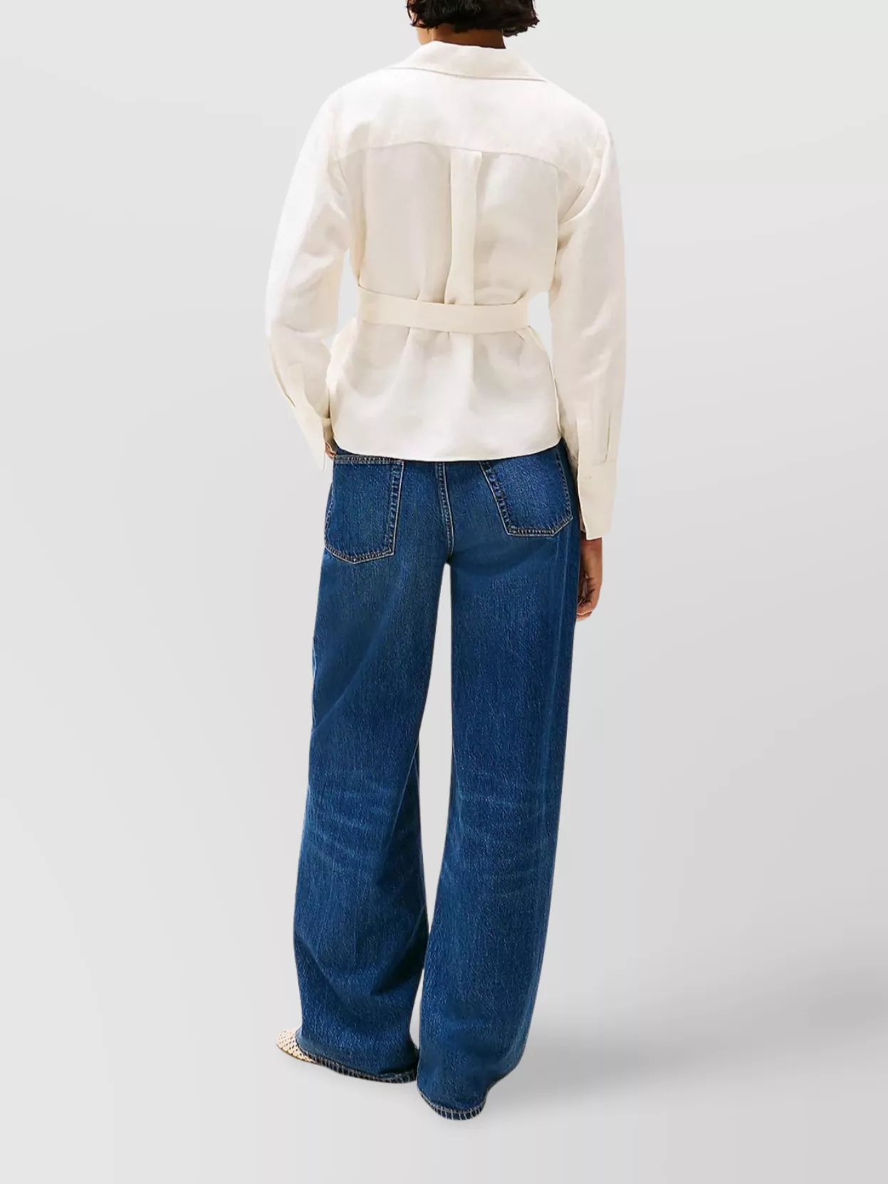 Tommy Hilfiger Textured Linen Wrap Blouse With Belted Waist In Neutral