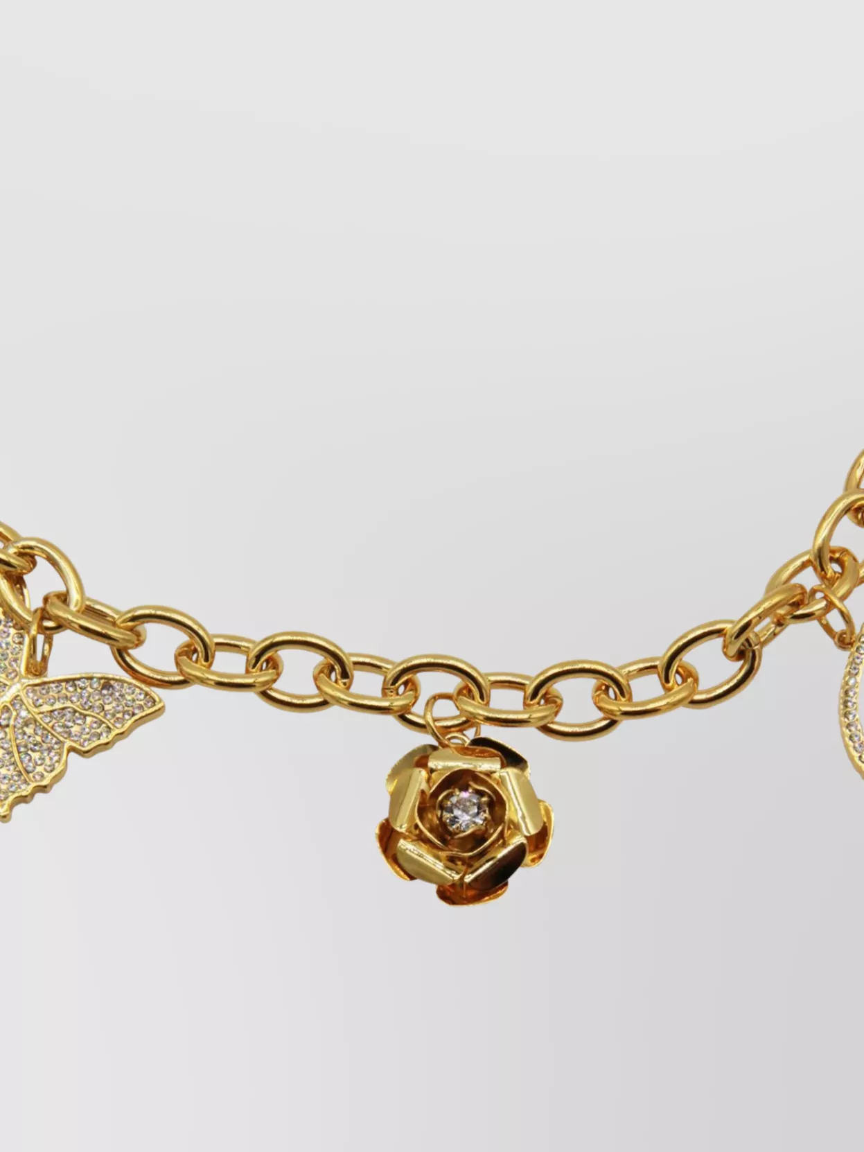 Blumarine Butterfly Initial Rose Charm Chain Belt In Gold