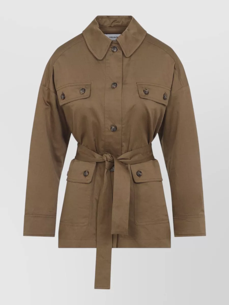 Yves Salomon Cotton Linen Belted Shirt Jacket