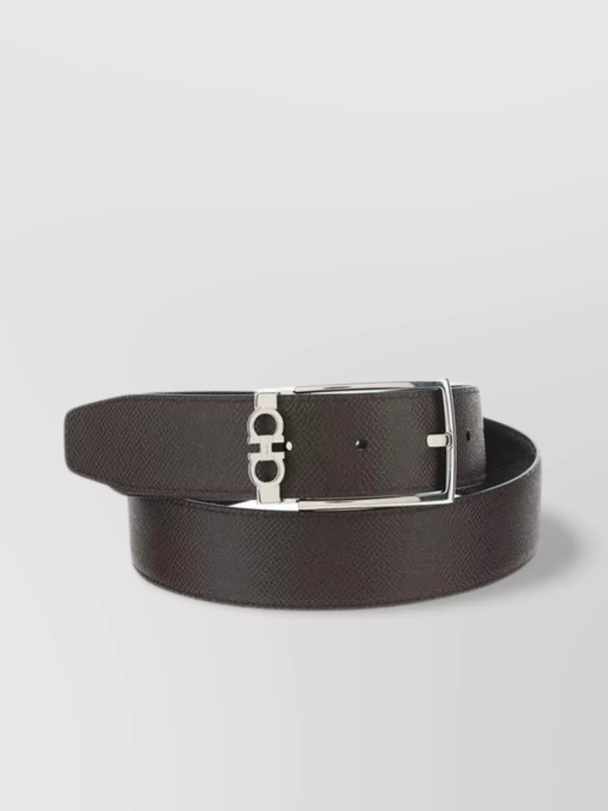 Shop Ferragamo Calfskin Reversible Single Loop Textured Belt