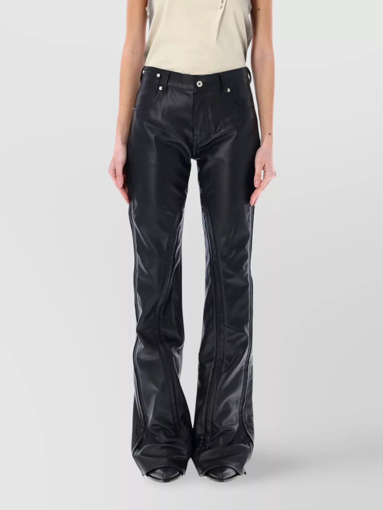 Y/project Leather Flared Leg Trousers Pockets In Blue