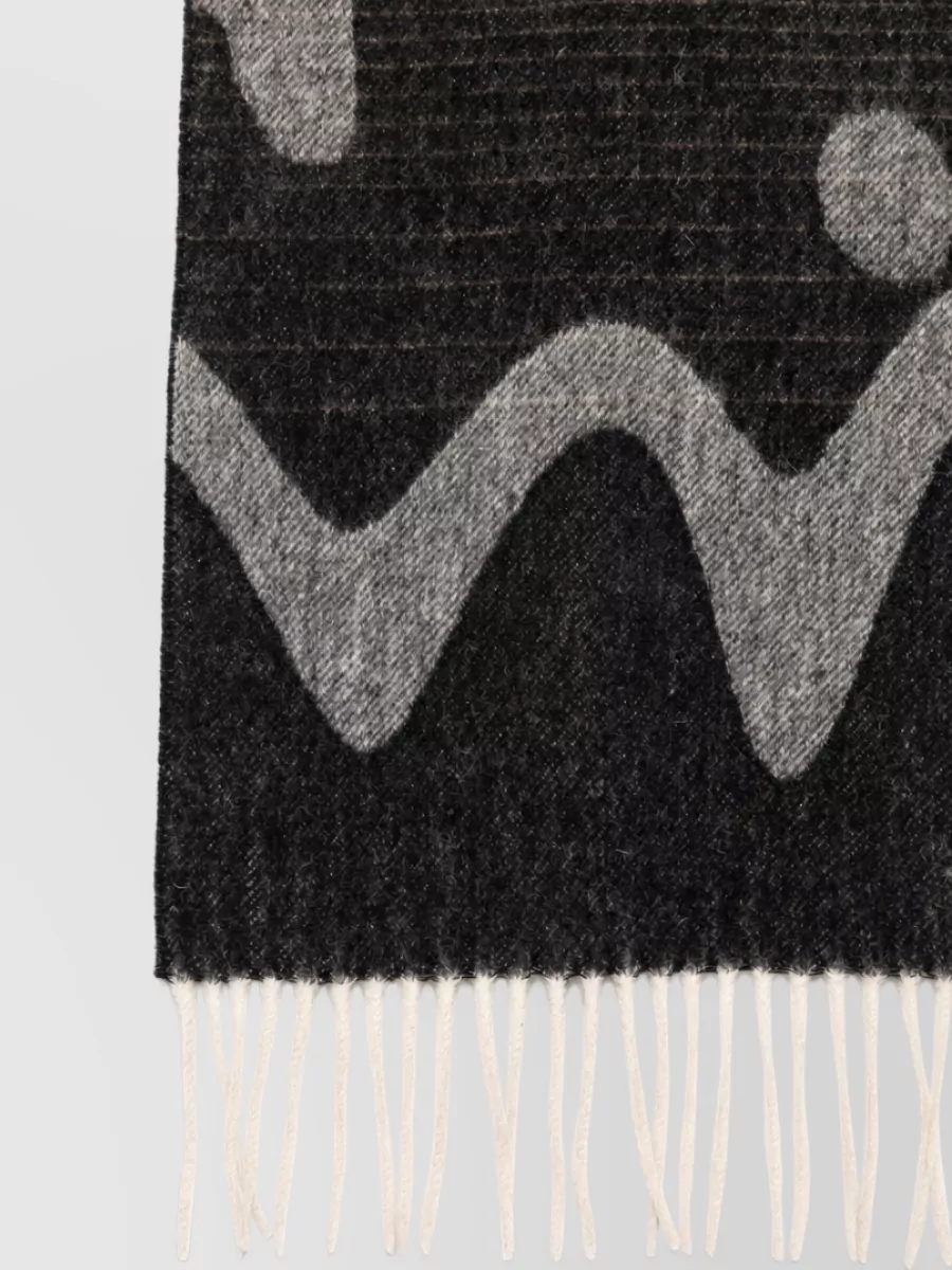Paul Smith Cashmere Blend Brushed Logo Print Stripe Fringed Scarf