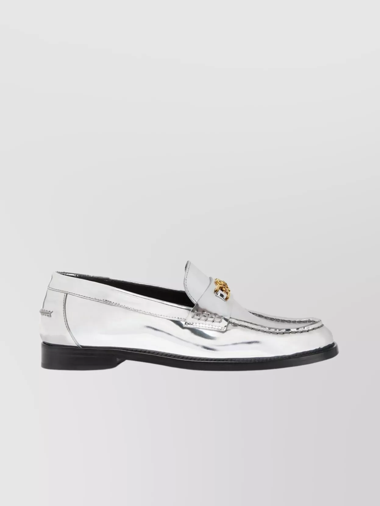 Shop Versace Chain Detail Loafers With Metallic Finish