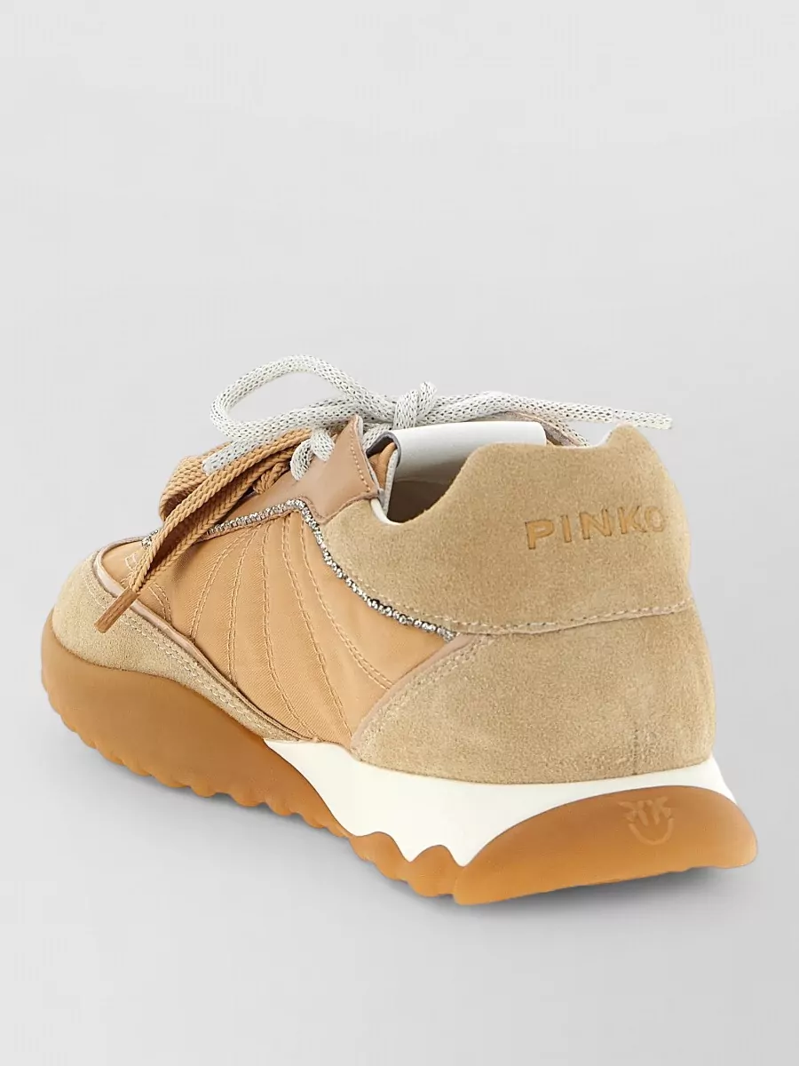 Pinko Leather Rhinestone Lace-Up Sneakers