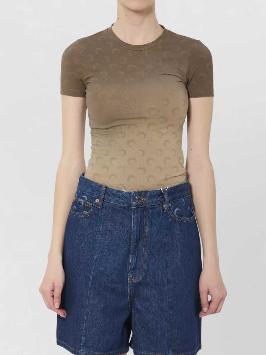 Marine Serre Cotton Ribbed Slim-Fit Cropped T-Shirt