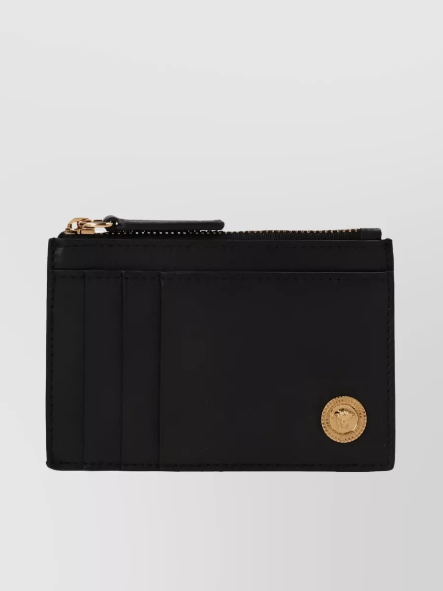 Shop Versace Leather Zip-around Wallet In Black