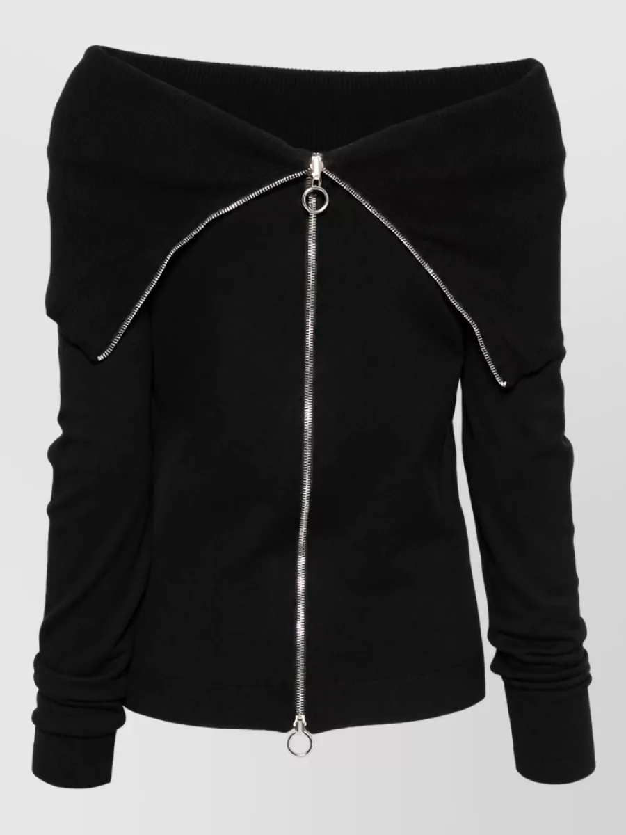 Semicouture Fine-knit off-shoulder long-sleeve sweatshirt
