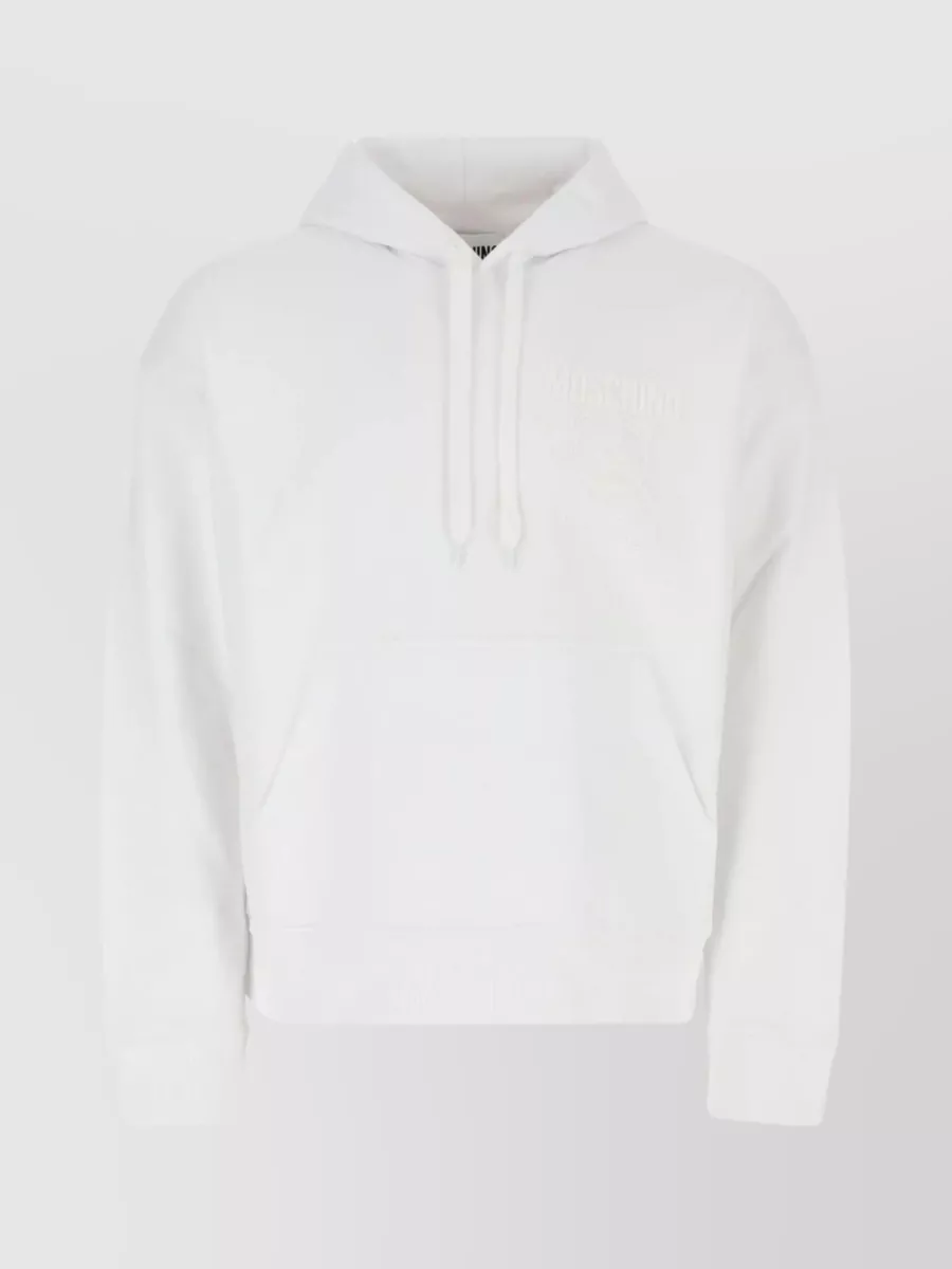 Shop Moschino Drawstring Hooded Cotton Sweater In White
