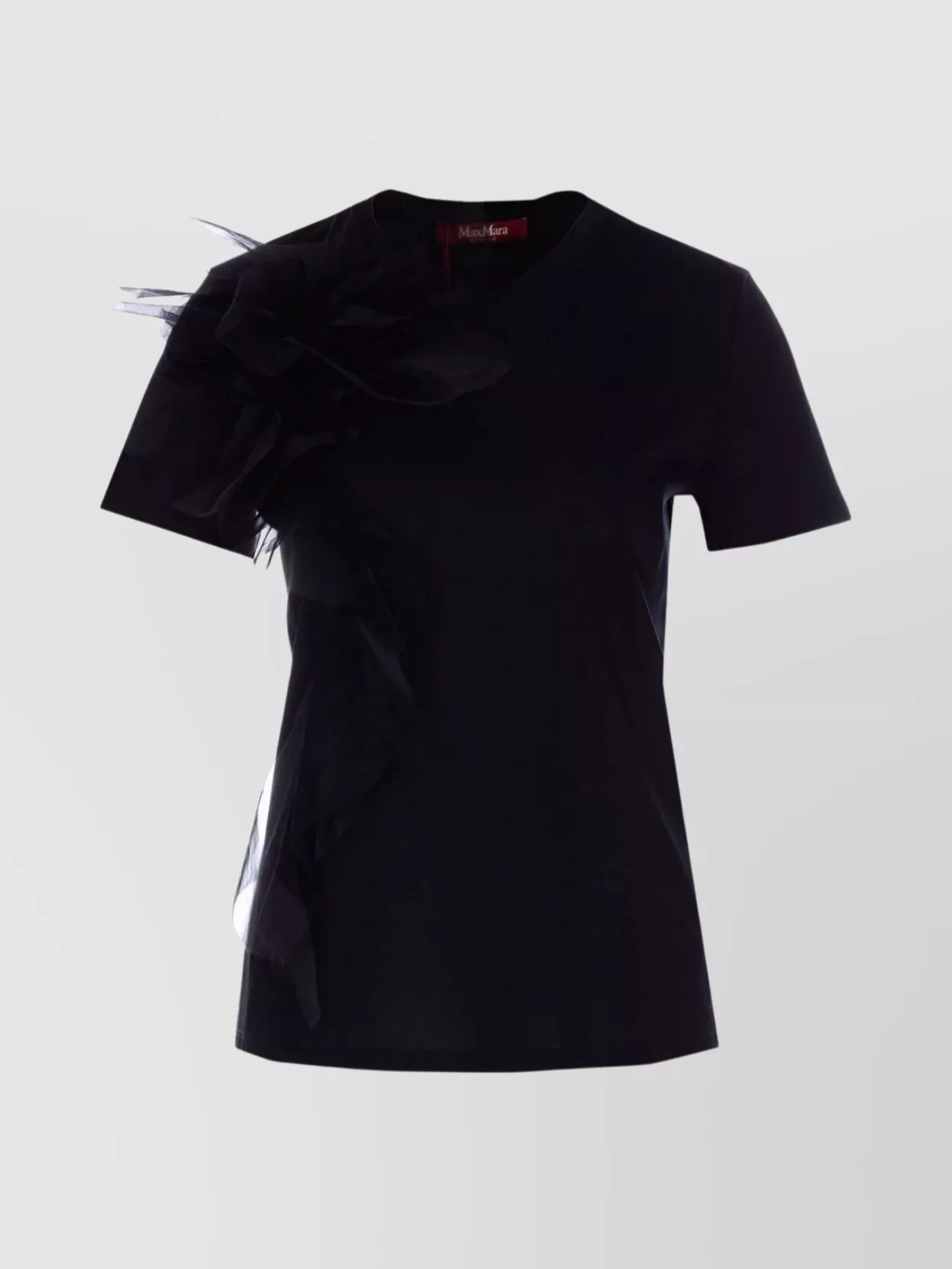 Max Mara Crew Neck Floral Embellishment Short Sleeves Top In Black
