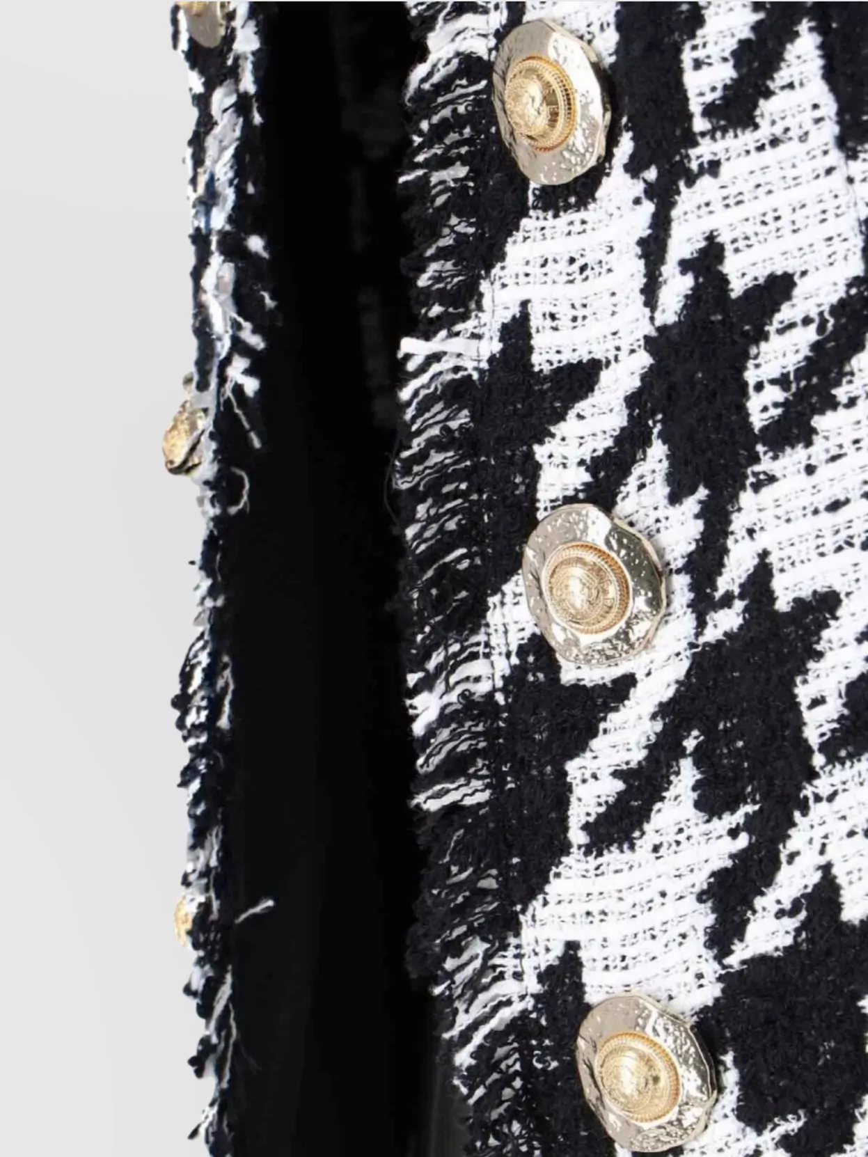 Balmain Spencer Black And White Jacket With All-over Check Motif And Fringed Hem In Cotton Blend Woman In Black