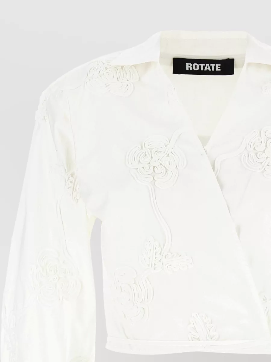 Rotate Birger Christensen Floral-Embroidered Wrap Cotton Cropped Jacket