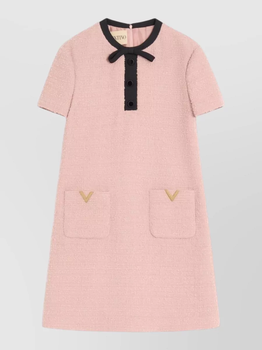 Valentino Short Dress With Bow And Pockets In Pink