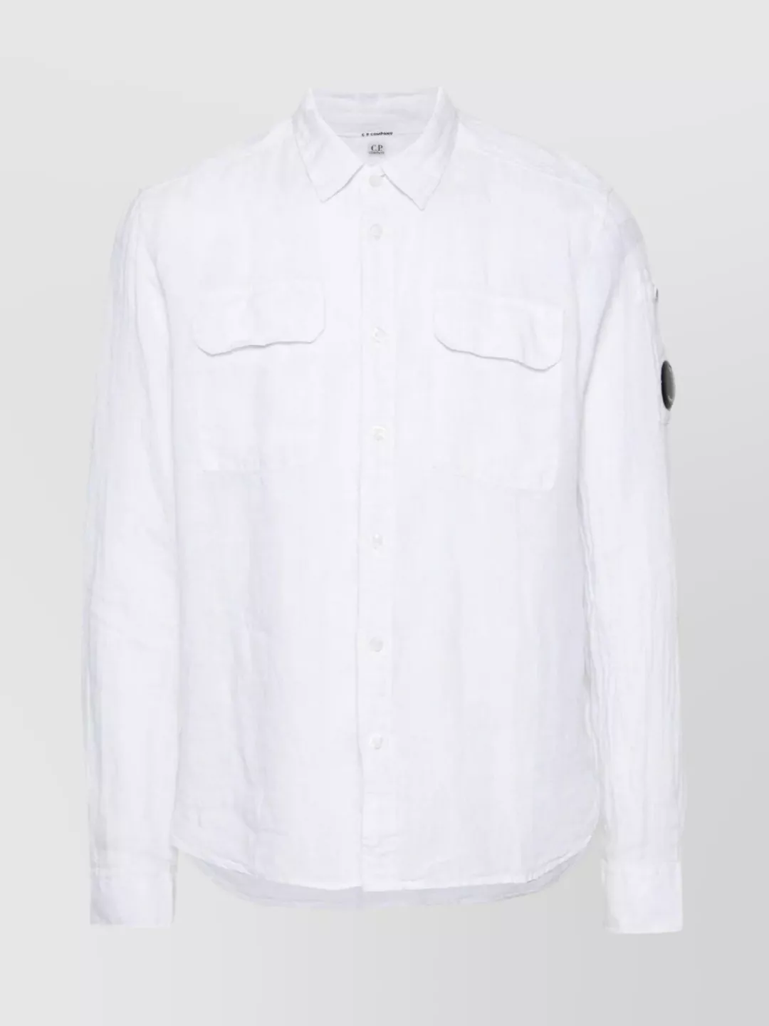 Shop C.p. Company Collar Linen Shirt With Front Pockets And Patch Detail