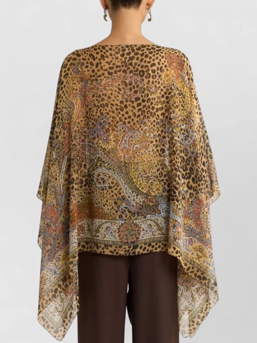 Etro Silk Poncho Top Paisley Animal Motif