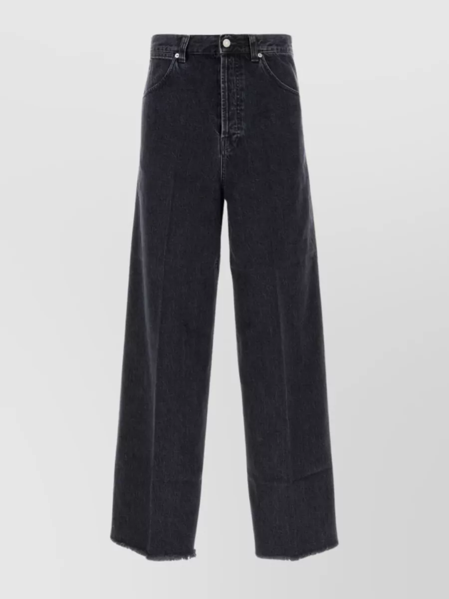 Shop Gucci Wide-leg Frayed Hem Denim Pants In Grey
