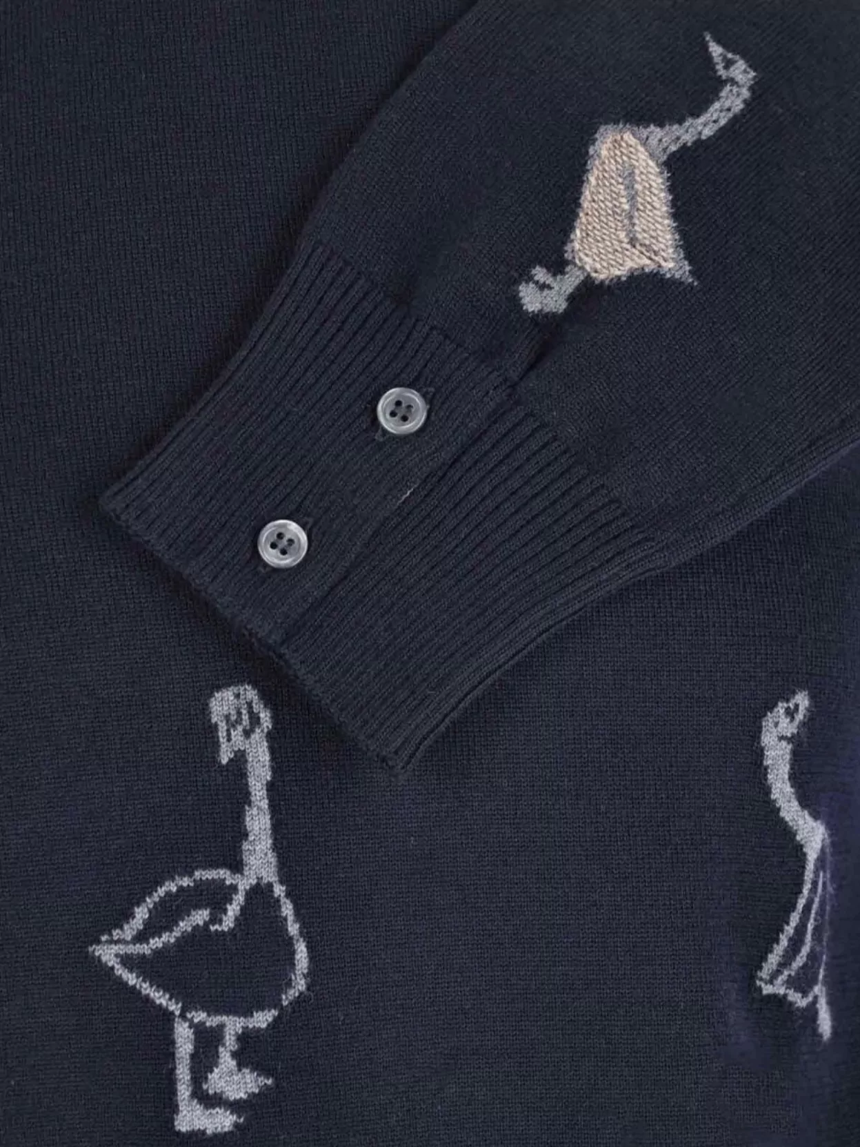 Thom Browne Goose Pattern Long Sleeve Crew Neck Sweater