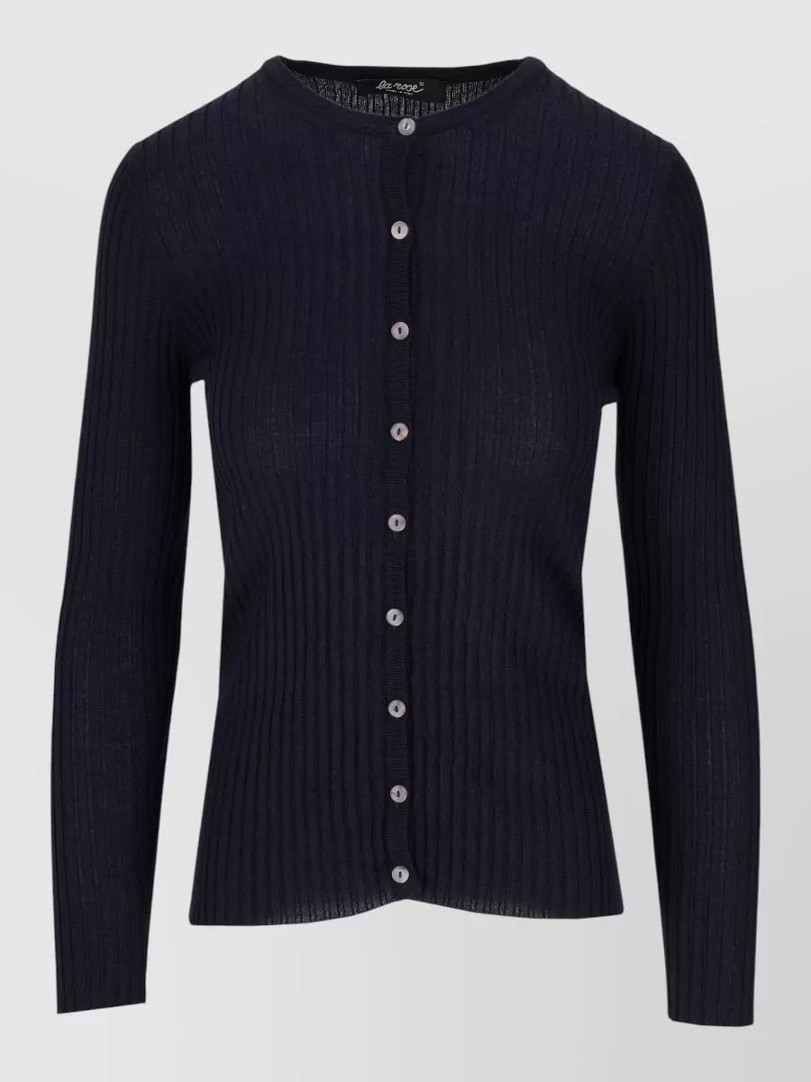La Rose cashmere silk ribbed round neck cardigan