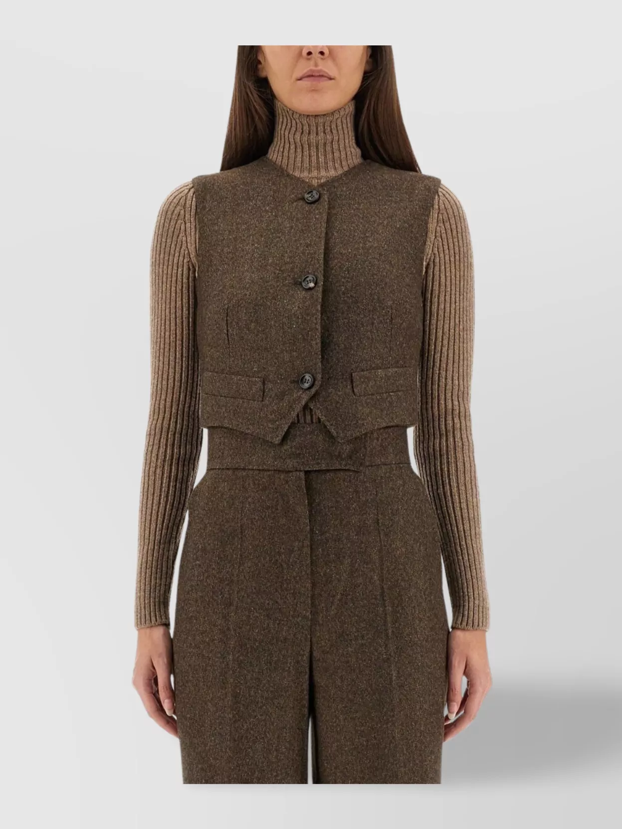 Max Mara High Neck Sleeveless Ribbed Top In Brown