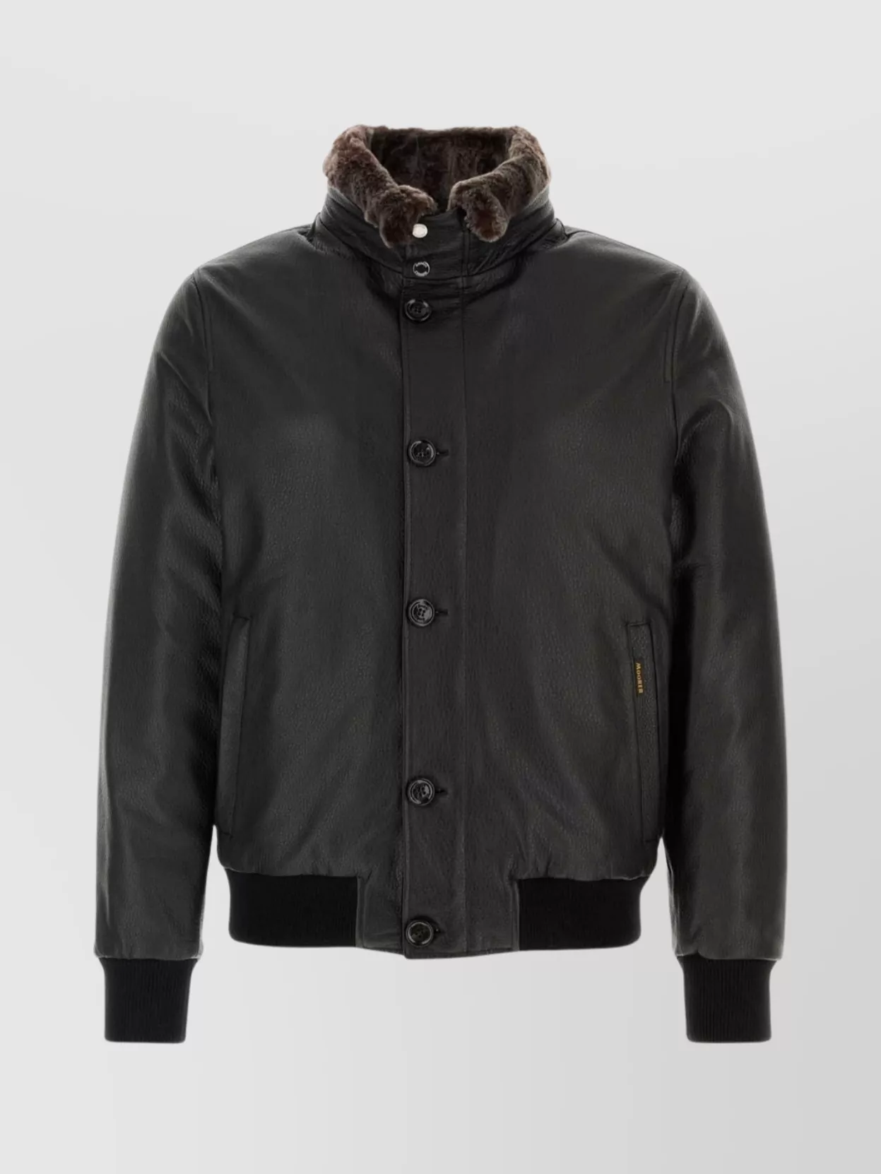 Moorer Leather Bomber Jacket With Ribbed Cuffs And Hem In Black