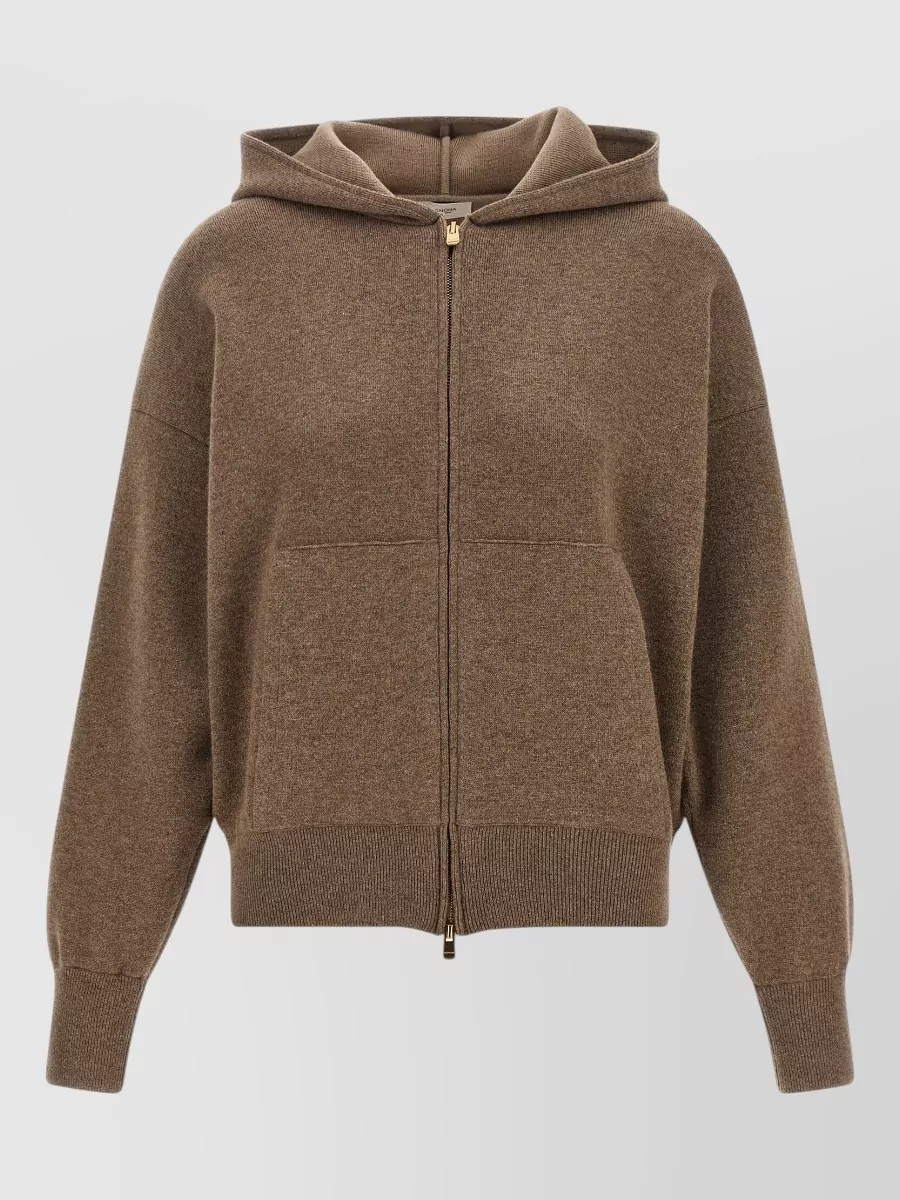 Agnona cashmere wool silk hooded zip sweater