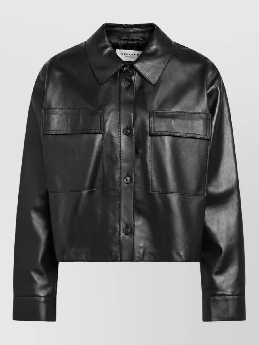 Weekend Max Mara Leather Biker Jacket In Black
