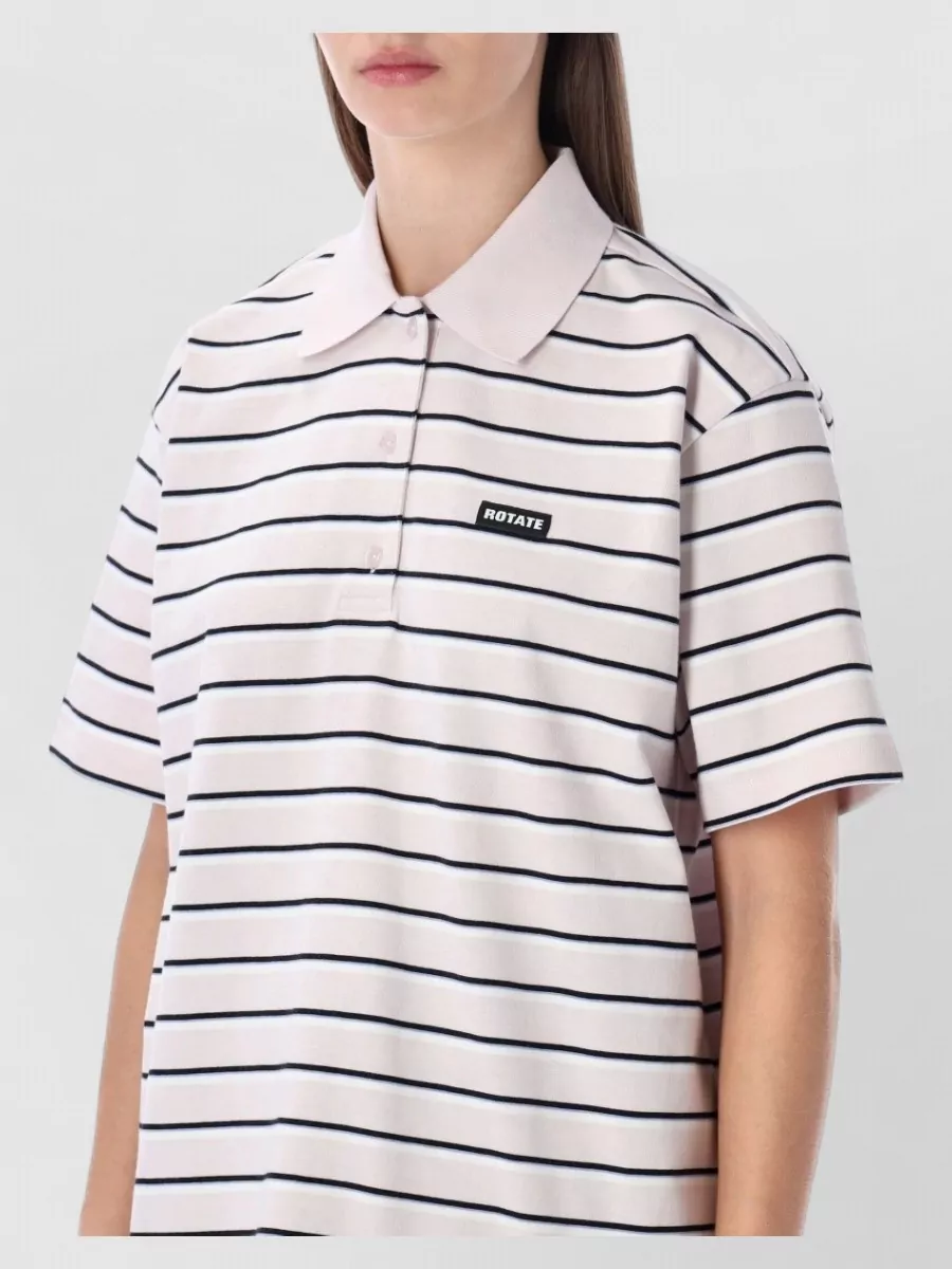 Rotate Polo Shirt Striped Design Short Sleeves