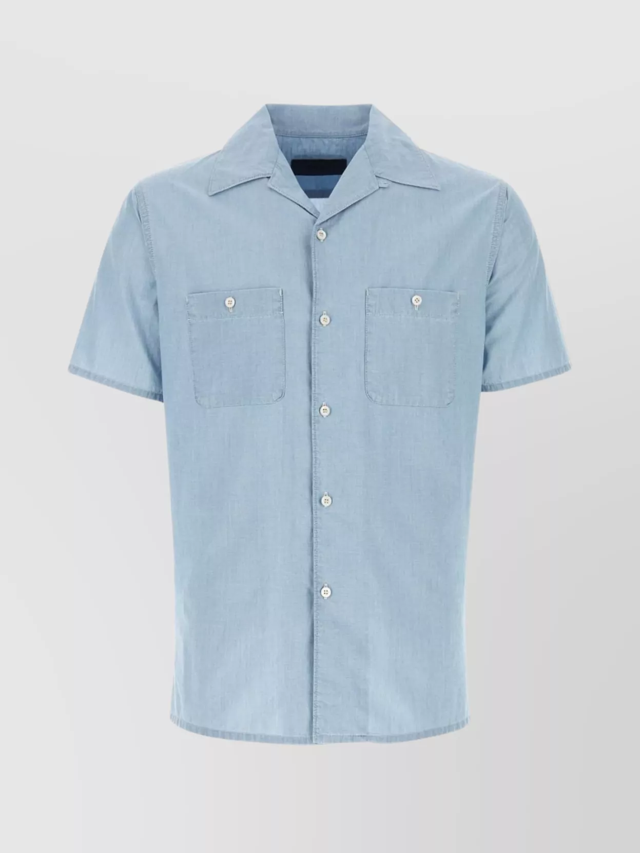Prada Cotton Shirt With Short Sleeves And Chest Pockets In Blue