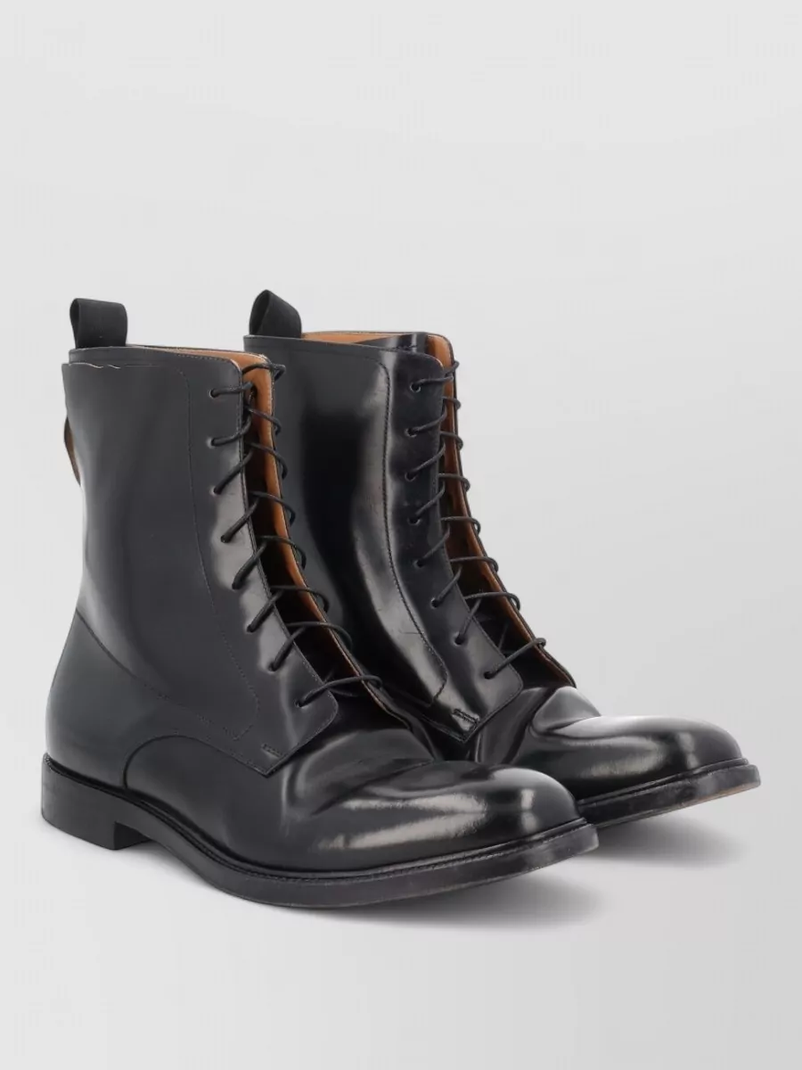 Maison Margiela Leather Ankle Boots Round Toe Pull Tab