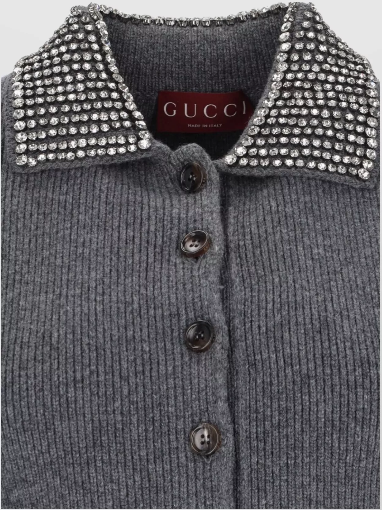 Gucci Embellished Collar Short Sleeve Ribbed Knitwear In Grey