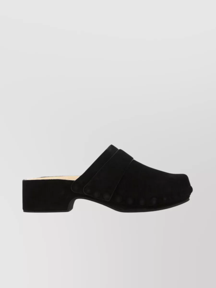Shop Chloé Suede Block Heel Clogs With Studded Detail In Black
